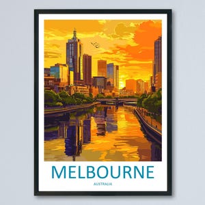 Melbourne Travel Poster Australia Wall Art Cityscape Print Yarra River View Illustration Urban Decor Melbourne Gift Souvenir Scene