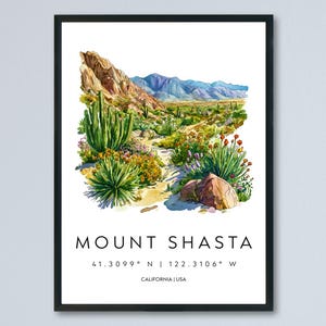 Mount Shasta Watercolor Poster Mount Shasta Travel Print California Wall Art Mountain Painting Mount Shasta Decor