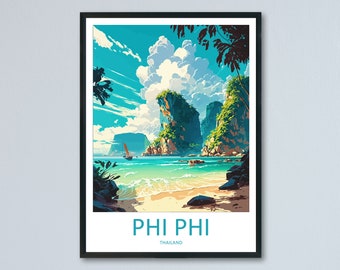 Phi Phi Travel Print Wall Art Phi Phi Wall Hanging Home Decor Phi Phi Gift Art Lovers Wall Art Thailand Travel Print Gift Thai Travel Art