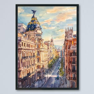Madrid Watercolor Poster Madrid Travel Print Madrid Wall Art Madrid Cityscape Painting Madrid Souvenir Spain Decor