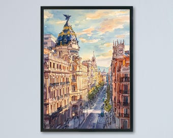 Madrid Watercolor Poster Madrid Travel Print Madrid Wall Art Madrid Cityscape Painting Madrid Souvenir Spain Decor