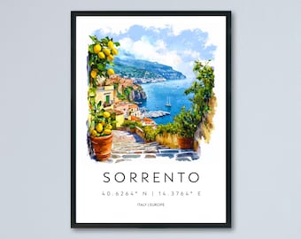 Sorrento Watercolor Poster Sorrento Travel Print Sorrento Wall Art Sorrento Cityscape Painting Sorrento Souvenir Italy Decor