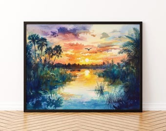 Everglades National Park Florida Watercolor Poster Everglades Travel Print Nature Landscape Painting Wall Art USA Souvenir