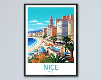 Impression Nice France Décoration d'intérieur Nice France Impression d'art Paysage urbain Art mural Nice France pour amateur de voyage Cadeau tenture murale Affiche Nice France