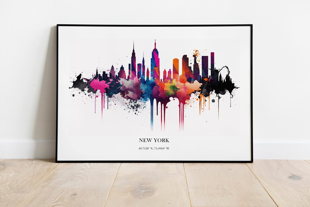 New York Watercolour Skyline Print New York Cityscape New York Home
