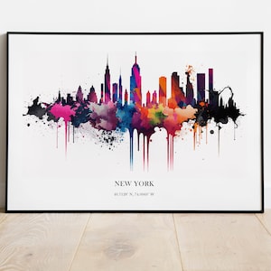 New York Watercolour Skyline Print New York Cityscape New York Home Décor Art Print USA Wall Art New York Souvenir Wall Hanging Watercolour