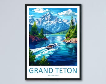 Grand Teton National Park Reiseplakat Wyoming Wandkunst Bergblick Druck Alpine Szene Illustration Natur Dekor Geschenk Souvenir