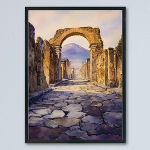 Pompeii Watercolor Poster Wall Art Pompeii Wall Hanging Home Décor Pompeii Gift Art Lovers Italy Art Lover Gift, Italian Cityscape Print