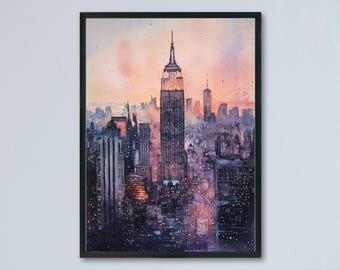 New York Aquarell Poster New York Reise Druck New York Wand Kunst New York Stadtbild New York Souvenir USA Dekor