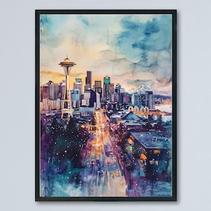 Seattle Watercolor Poster Seattle Travel Print Seattle City Art Seattle Washington Decor Seattle Wall Art