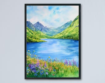 Póster de acuarela de Glencoe, arte mural, colgante de pared de Glencoe, decoración para el hogar, regalo de Glencoe, amantes del arte, arte mural de Escocia