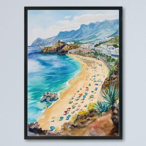 Tenerife Watercolor Poster Spain Travel Print Wall Art Home Decor Gift Canary Islands Souvenir Volcano Beach Wall Decor Hanging