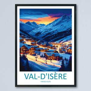 Val d’Isère Reise Print Wandkunst Val d’Isère Wandbehang Wohnkultur Val d’Isère Geschenk Kunstliebhaber Ski Kunstliebhaber Geschenk Val d’Isère Print Ski