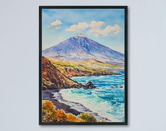 Tenerife Watercolor Poster Tenerife Travel Print Tenerife Wall Art Tenerife Landscape Painting Tenerife Souvenir Spain Decor