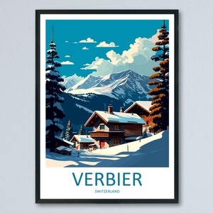 Verbier Reise Print Wandkunst Verbier Wandbehang Home Décor Verbier Geschenk Kunstliebhaber Ski Kunst Liebhaber Geschenk Verbier Print Skiing Art Poster