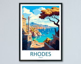 Rodos Podróż Wydruk Ścienny Sztuka Rodos Grecja Wisząca Ścienna Dekoracja Domu Rodos Prezent Sztuka Miłośnicy Wydruk Ścienny Sztuka Rodos Grecja