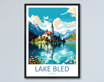 Stampa di viaggio sul lago di Bled, arredamento per la casa sul lago di Bled, stampa artistica sulla Slovenia, stampa da parete sul lago di Bled, regalo sul lago di Bled, arazzo da parete, opera d'arte sul lago di Bled