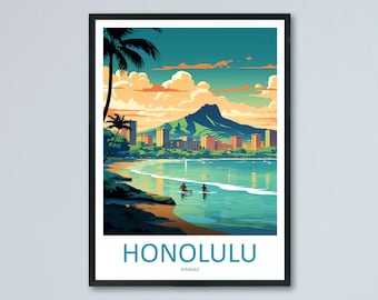 Honolulu Travel Print Wall Art Honolulu Wall Hanging Home Decor Honolulu Gift Art Lovers Hawaii Art Lover Gift Print Artwork
