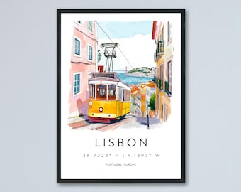 Lisbon Watercolor Poster Wall Art Lisbon Wall Hanging Home Décor Lisbon Gift Art Lovers Portugal Wall Art