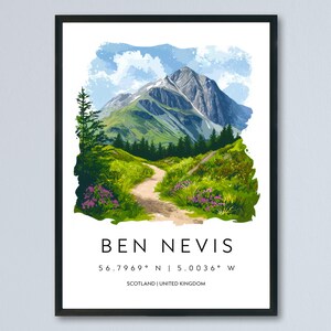Ben Nevis Watercolor Poster Ben Nevis Scotland Travel Print Wall Art Ben Nevis Home Decor Ben Nevis Gift Art Lovers Scottish Mountain