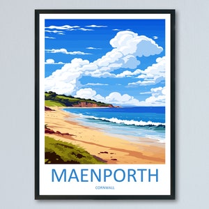 Stampa da parete con viaggio a Maenporth, decorazione da parete a Maenporth, decorazione per la casa, regalo a Maenporth per amanti dell&#39;arte, regalo per amanti dell&#39;arte della Cornovaglia, poster artistico a Maenporth