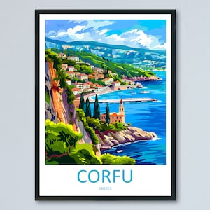 Corfu reisafdruk muurkunst Corfu Griekenland muur hangend woondecoratie Corfu cadeau kunstliefhebbers muurkunst print Corfu muur decor Griekenland poster