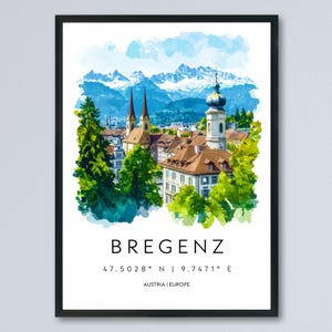 Bregenz Watercolor Poster Wall Art Bregenz Wall Decor Home Décor Bregenz Gift Austria Art Lover Gift, Travel Souvenir Print