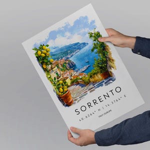 Póster de acuarela de Sorrento. Impresión de viaje de Sorrento. Arte mural de Sorrento. Pintura de paisaje urbano de Sorrento. Recuerdo de Sorrento. Decoración italiana. imagen 5