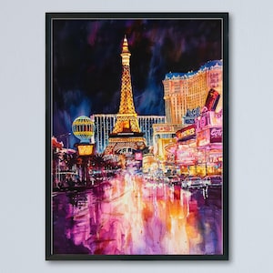 Las Vegas Watercolor Poster Las Vegas Travel Print Las Vegas Wall Art Las Vegas Cityscape Painting Las Vegas Souvenir USA Decor