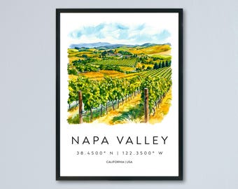 Napa Valley Watercolor Poster Napa Valley California Travel Print Wall Art Napa Valley Home Decor Napa Valley Gift Art Lovers Wine Country