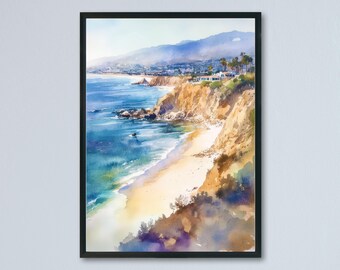 Malibu Watercolor Poster Malibu California Travel Print Wall Art Malibu Home Decor Malibu Gift Art Lovers California Beach Town