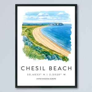 Chesil Beach Watercolor Poster Wall Art Chesil Beach Decor Home Décor Chesil Beach Gift UK Art Lover Gift, Travel Souvenir Print