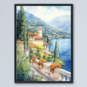 Lake Como Watercolor Poster Lake Como Travel Print Lake Como Wall Art Lake Como Painting Lake Como Souvenir Italy Decor