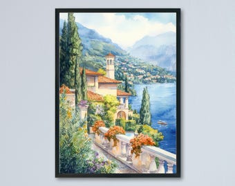 Lake Como Watercolor Poster Lake Como Travel Print Lake Como Wall Art Lake Como Painting Lake Como Souvenir Italy Decor