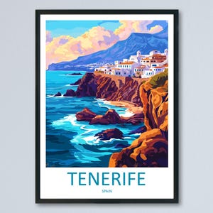 Tenerife Travel Print Tenerife Wall Art Canary Islands Poster Volcano Beach Decor Gift for Spain Lover Coastal Landscape Art Print