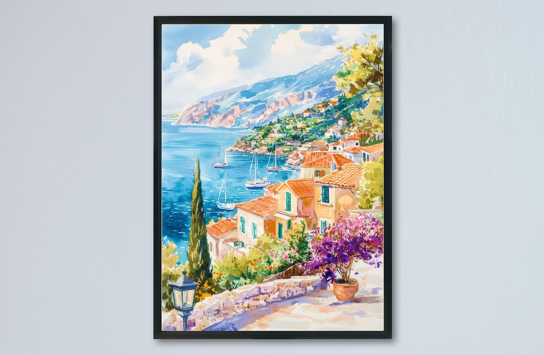 Kefalonia Watercolor Poster Wall Art Kefalonia Wall Hanging Home