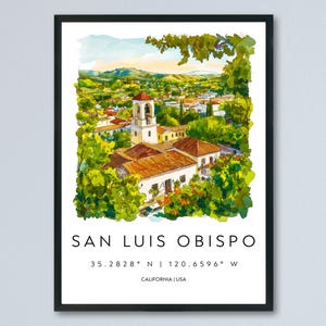 San Luis Obispo Watercolor Poster San Luis Obispo California Travel Print Wall Art San Luis Obispo Home Decor SLO Gift Art Lovers