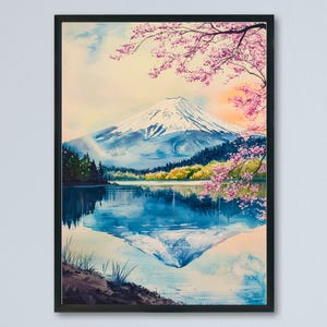 Póster de acuarela del monte Fuji Impresión de viaje del monte Fuji Arte japonés del monte Fuji Decoración natural del monte Fuji Arte mural del monte Fuji