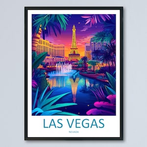 Las Vegas Travel Poster Nevada Wall Art Cityscape Print Strip View Illustration Neon Decor Las Vegas Gift Souvenir Scene