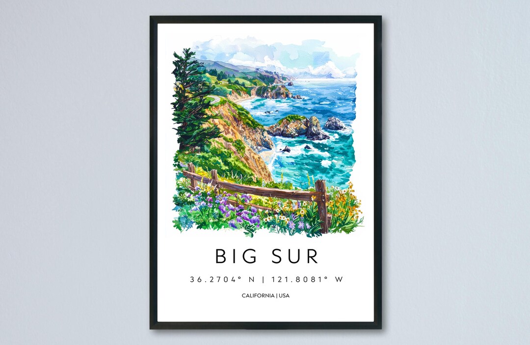 Big Sur Watercolor Poster Big Sur Travel Print California Coast Wall ...