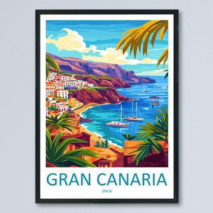 Gran Canaria Travel Poster Spain Wall Art Island View Print Coastal Scene Illustration Canary Islands Decor Gran Canaria Gift