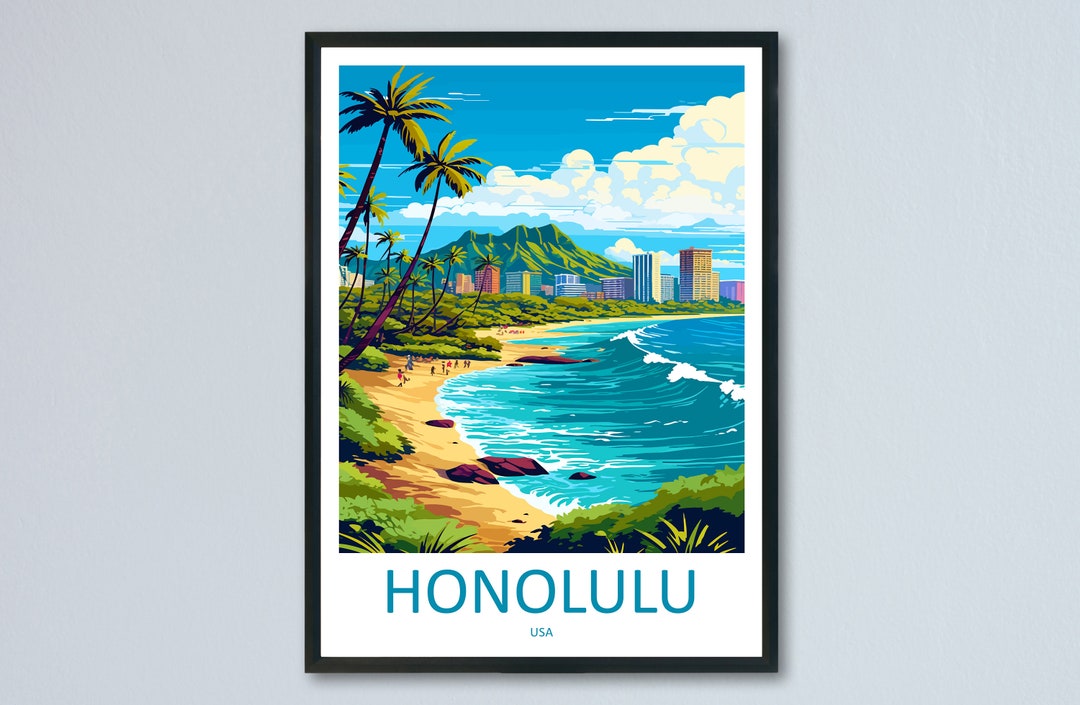 Honolulu Travel Print Wall Art Honolulu Wall Hanging Home Décor