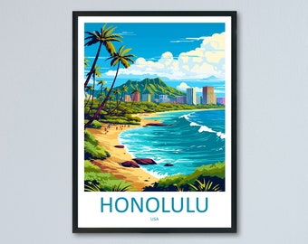 Honolulu Travel Print Wall Art Honolulu Wall Hanging Home Decor Honolulu Gift Art Lovers Hawaii Art Lover Gift Print Artwork
