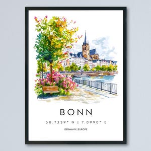 Bonn Watercolor Poster Bonn Germany Travel Print Wall Art Bonn Home Decor Bonn Gift Art Lovers Germany Art Bonn Cityscape