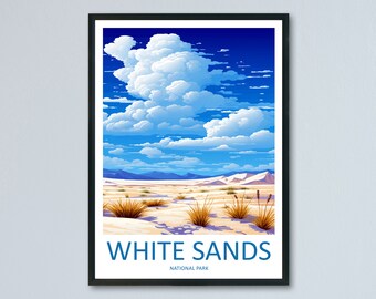 Impresión de viaje del Parque Nacional White Sands, arte de pared, colgante de pared del Parque Nacional White Sands, decoración del hogar, póster de regalo artístico del Parque Nacional White Sands