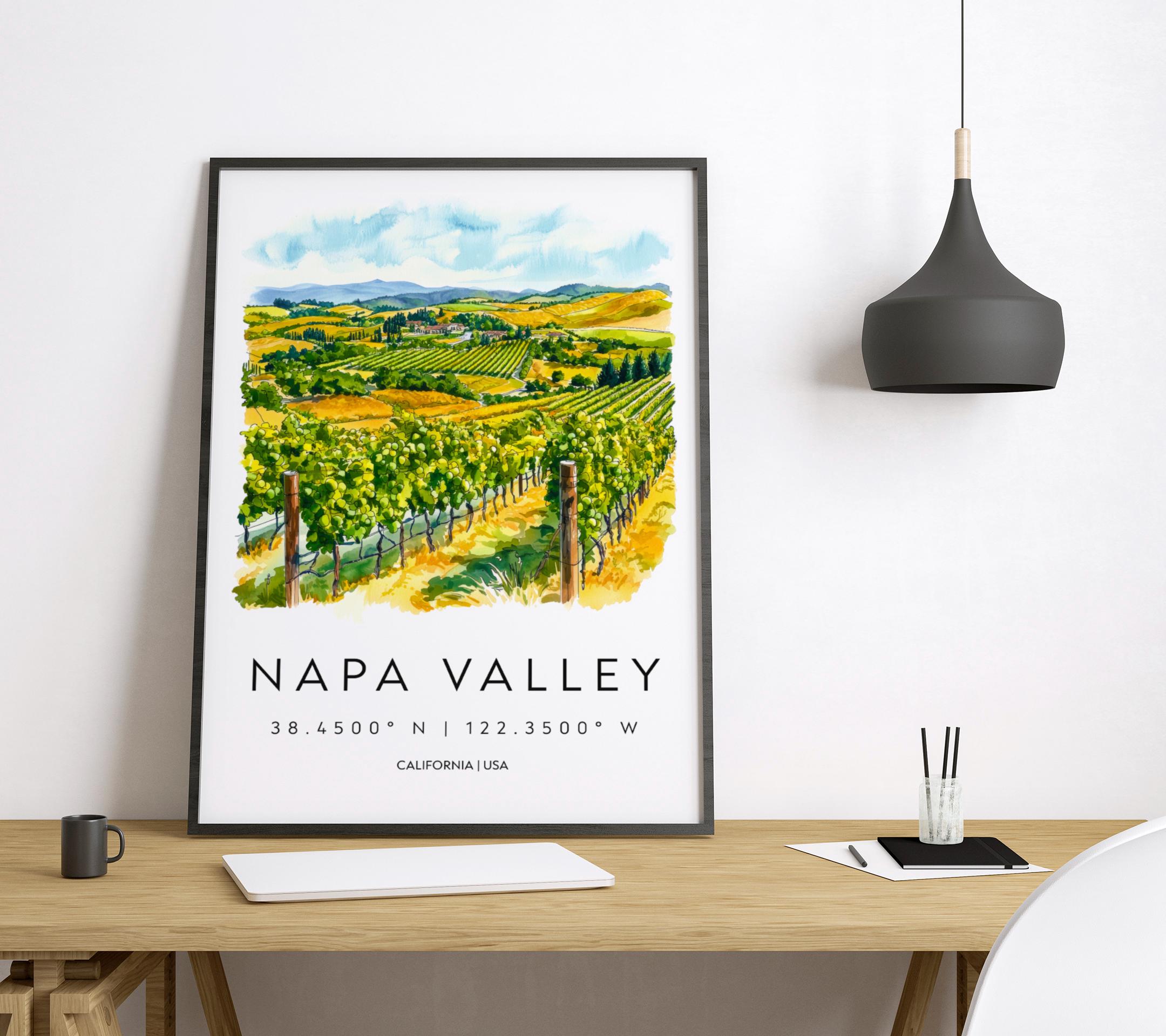 Napa Valley Watercolor Poster Napa Valley California Travel Print Wall ...