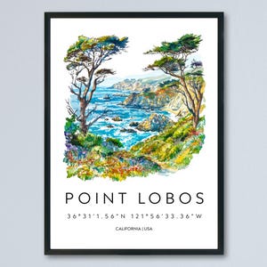 Point Lobos Aquarel Poster Point Lobos Reizen Print California Wall Art Kust Schilderen Point Lobos Souvenir Decor
