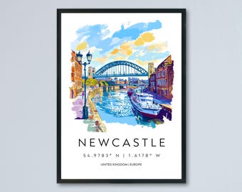 Newcastle Watercolor Poster Wall Art Newcastle Wall Hanging Home Décor Newcastle Gift Art Lovers United Kingdom Wall Art