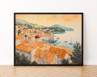 Dubrovnik Watercolor Poster Landscape Wall Art Dubrovnik Wall Hanging Home Décor Dubrovnik Gift Art Lovers Croatia Wall Art