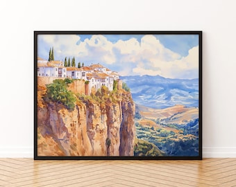 Poster acquerello Ronda Wall Art Ronda Wall Hanging Home Decor Ronda Gift Art Lovers Spain Wall Art